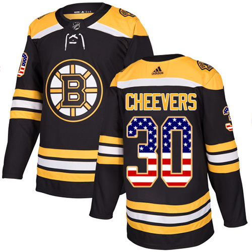 Adidas Bruins #30 Gerry Cheevers Black Home Authentic USA Flag Stitched NHL Jersey - Click Image to Close